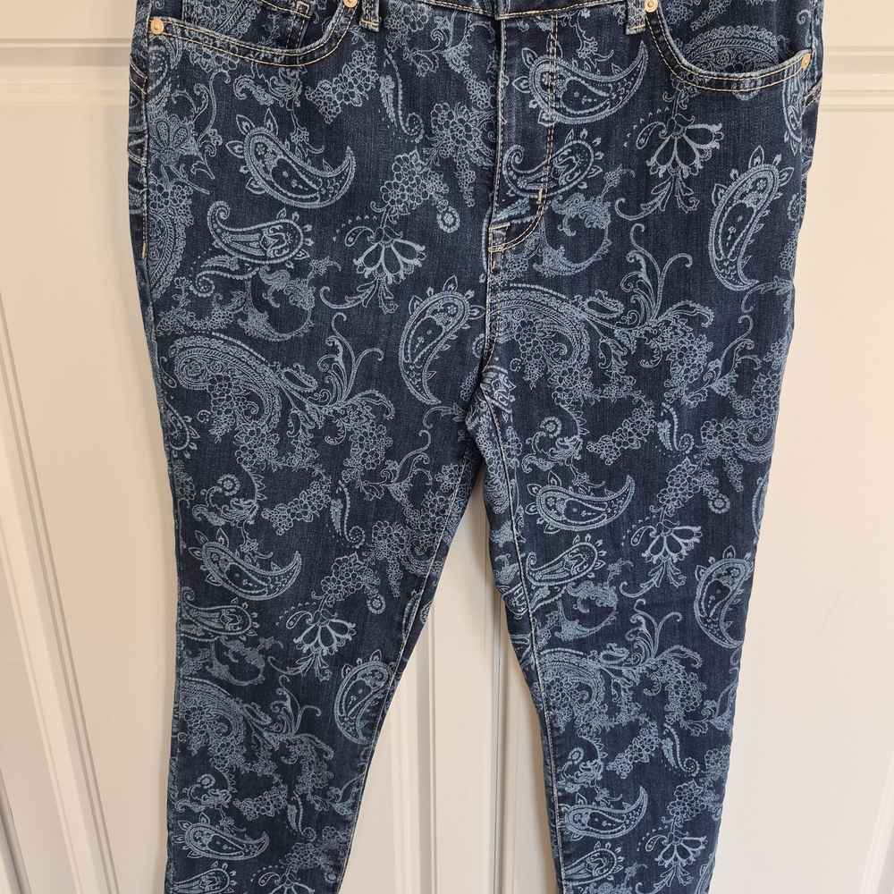 Seven7 Women's Blue Paisley Straight Leg Jeans